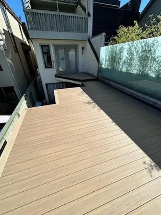 Permitted composite deck over a garage in Kitsilano, Vancouver, built by Valart Solutions
